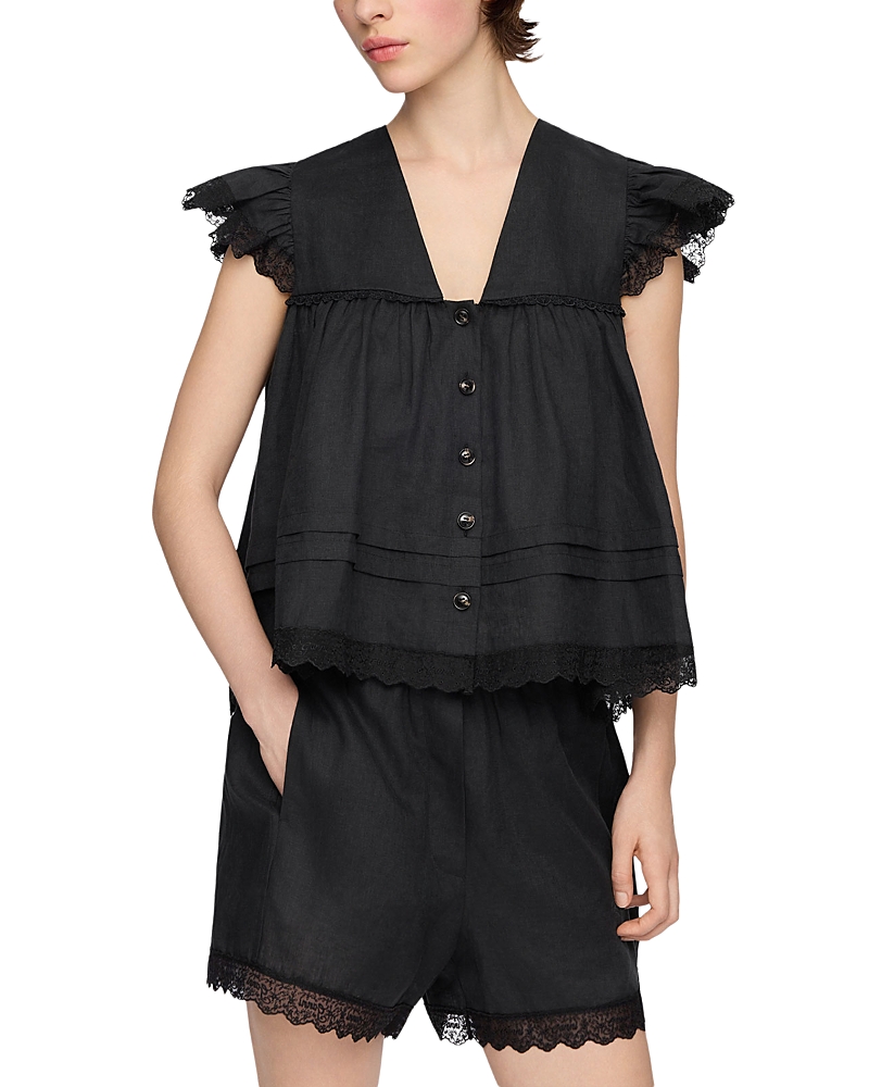 Ganni Linen Lace Trim Blouse