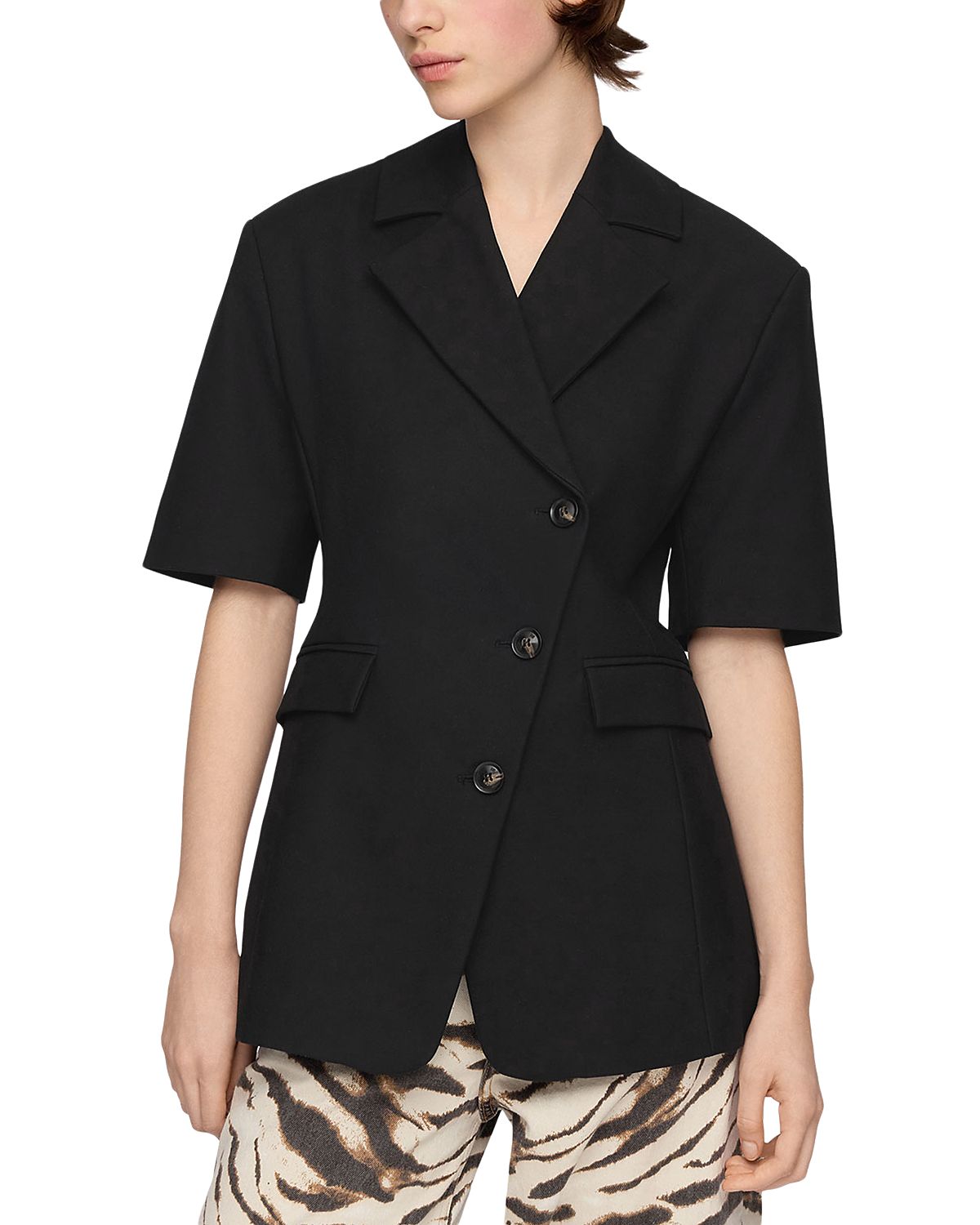 Ganni Black Cotton Tailored Blazer