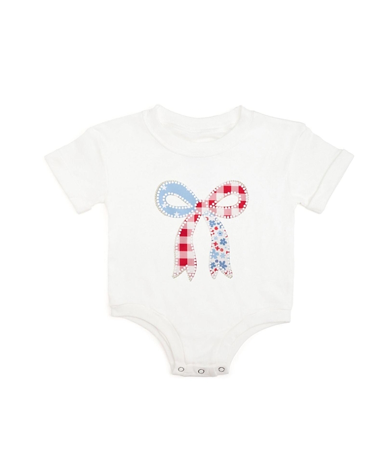 Sweet Wink Girls' Patchwork Bow Patch Short Sleeve Romper - Baby