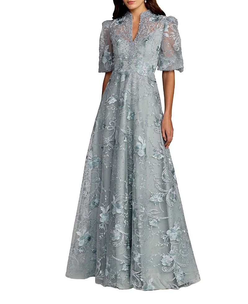 Mac Duggal Queen Anne Puff Sleeve A Line Gown