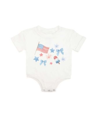 Girls' Patriotic Watercolor Short Sleeve Romper - Baby