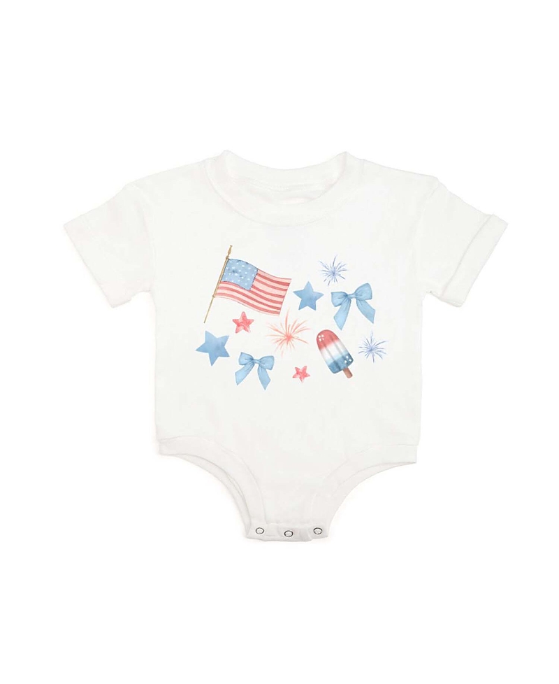 Sweet Wink Girls' Patriotic Watercolor Short Sleeve Romper - Baby