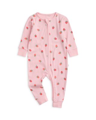 Girls' Strawberry Ribbed Two Way Zip Up Sleepsuit - Baby