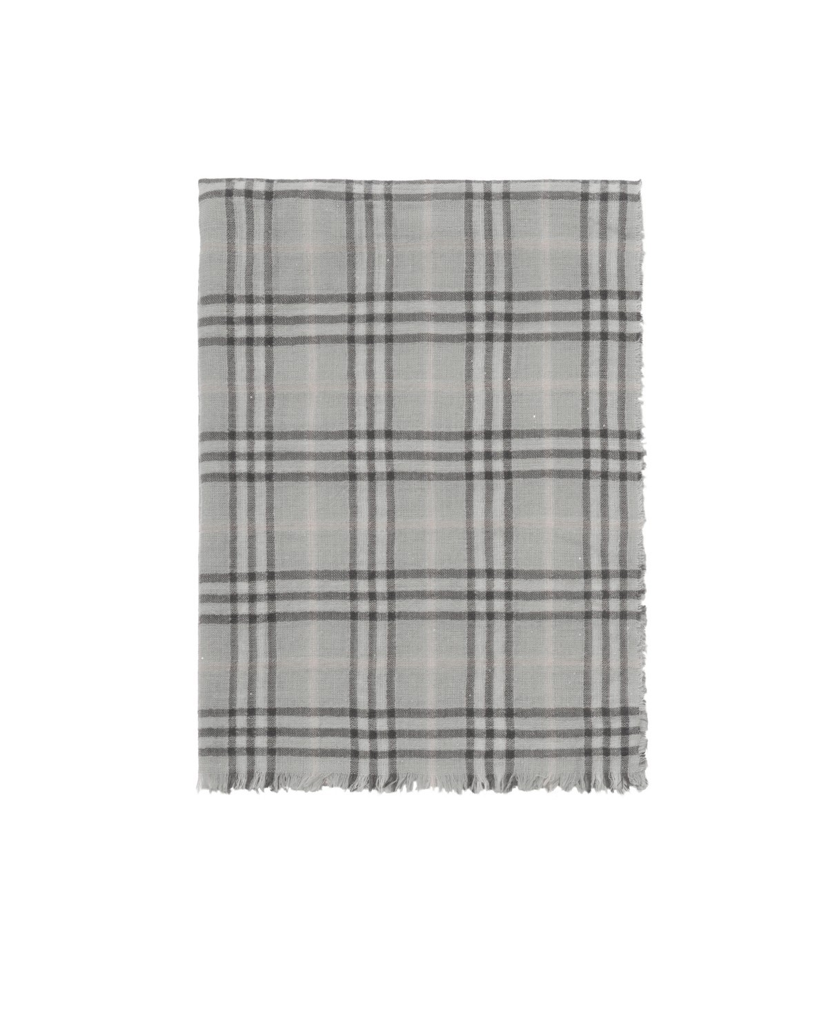 Wide Embellished Check Wool Silk Blend Scarf
