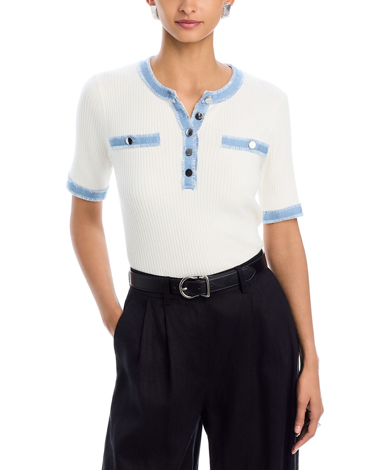 T Tahari Elbow Sleeve Crewneck Pullover Top