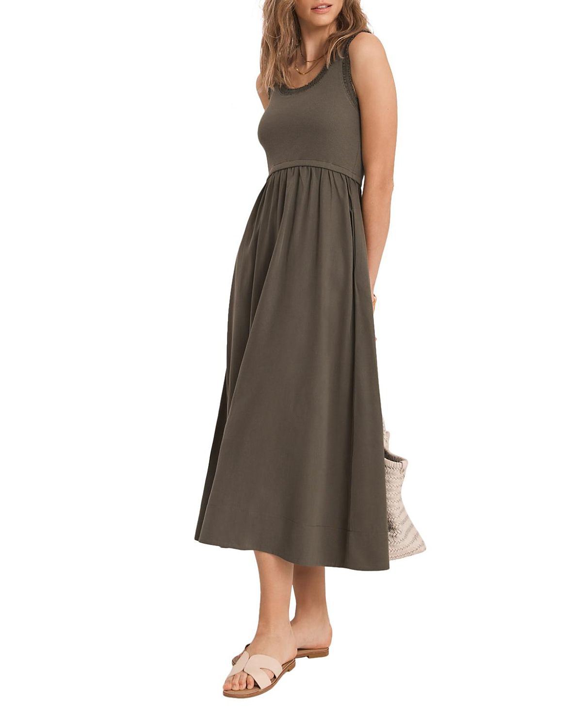 Mint Velvet Women's Ruched Trim Cotton Midi Dress