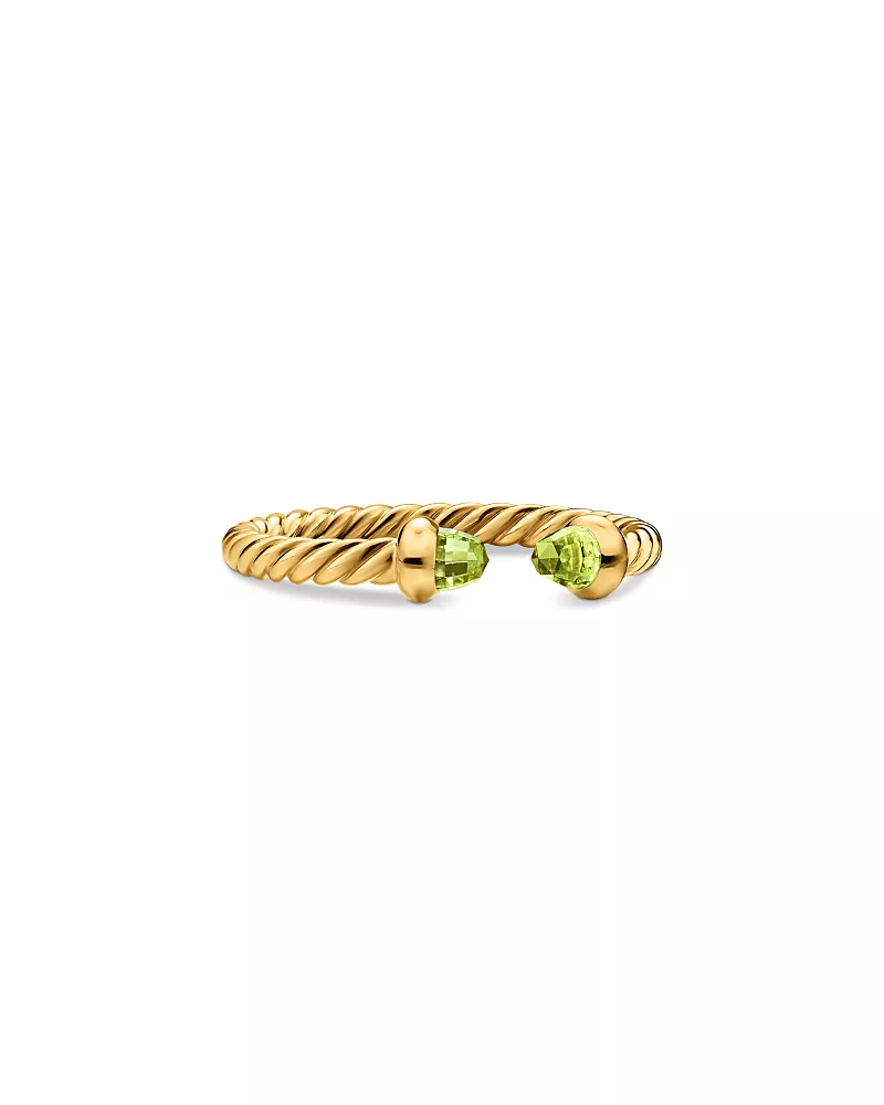 Micro Cablespira Flex Open Ring in 18K Yellow Gold with Peridot, 2.5mm