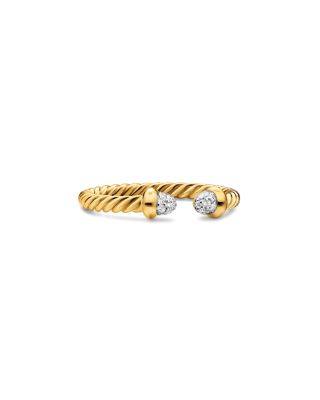 Micro Cablespira&reg; Flex Open Ring in 18K Yellow Gold with Pav&eacute; Diamond Domes, 2.5mm