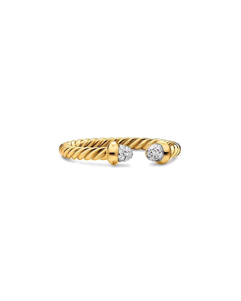 Micro Cablespira Flex Open Ring in 18K Yellow Gold with Pave Diamond Domes, 2.5mm