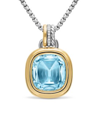 DY Mercer&reg; Color Amulet in Sterling Silver with 18K Yellow Gold, Sky Blue Topaz and Diamonds, 17mm