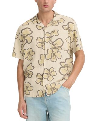 Linen Printed Short Sleeve Button Up Shirt