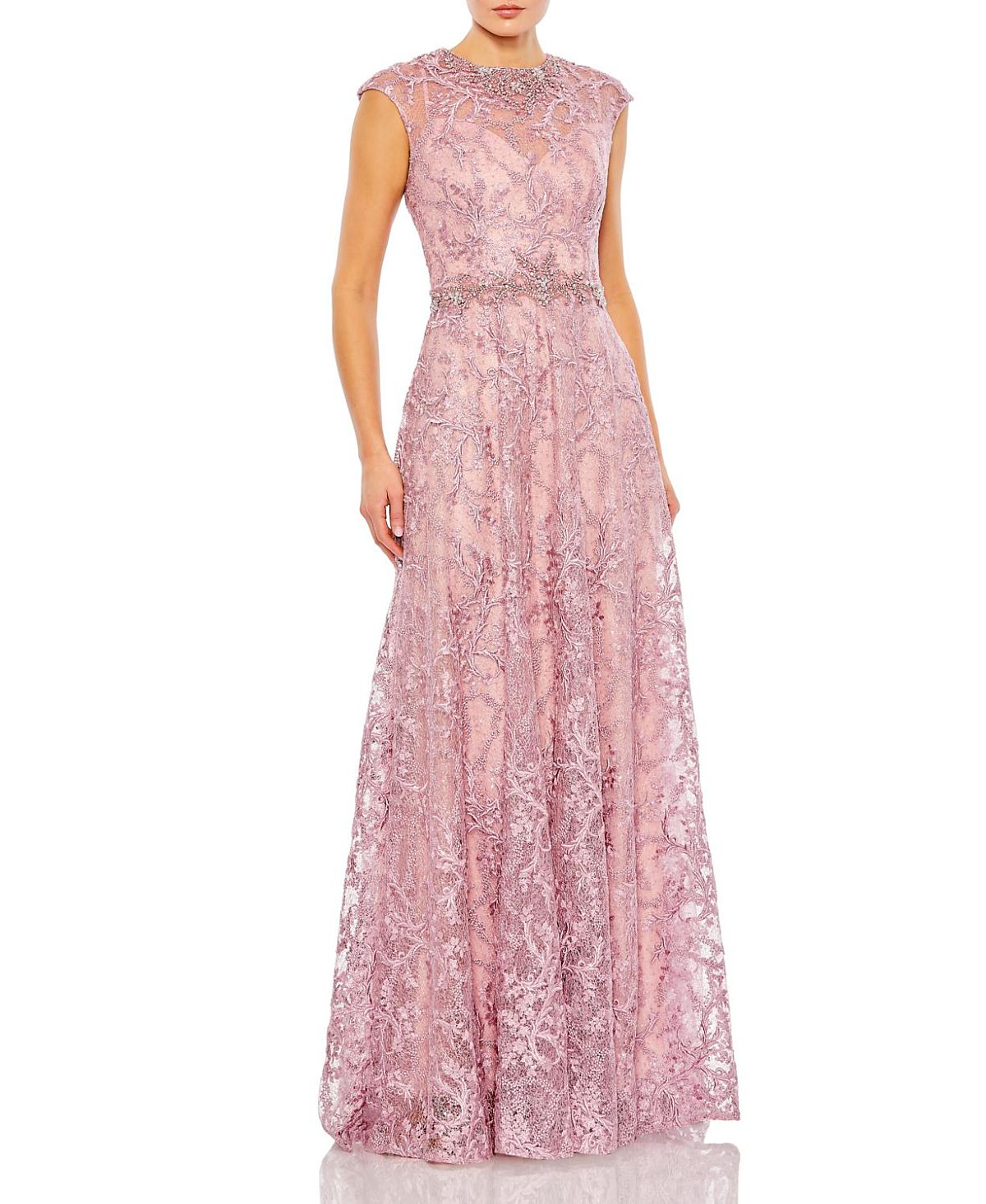 Mac Duggal Embroidered Cap Sleeve A Line Gown