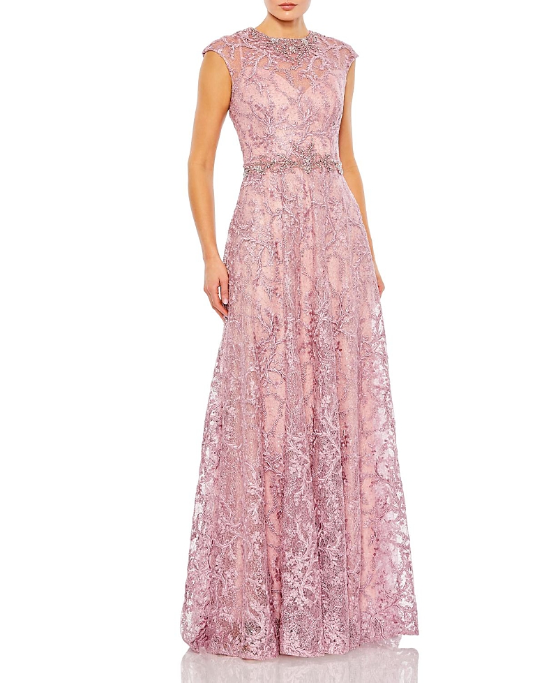 Mac Duggal Embroidered Cap Sleeve A Line Gown