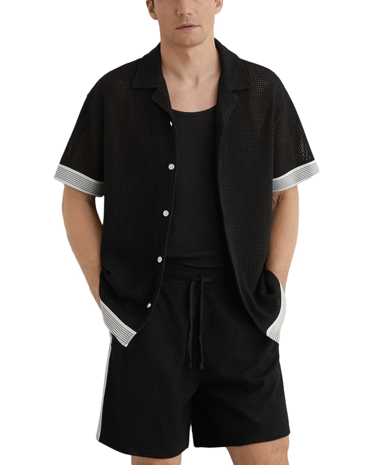 Aliso Short Sleeve Crochet Tape Cuban Shirt