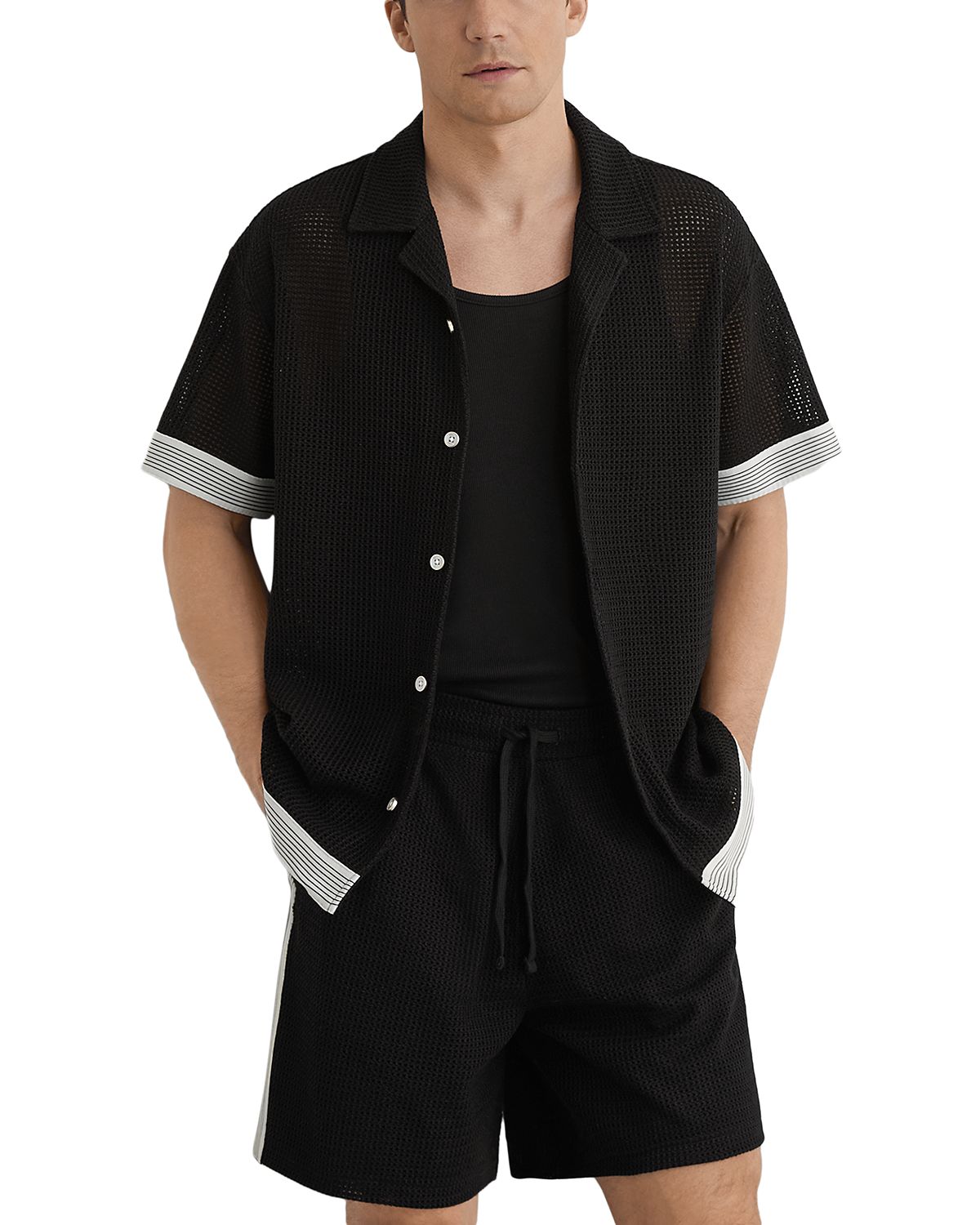 Reiss Aliso Short Sleeve Crochet Tape Cuban Shirt