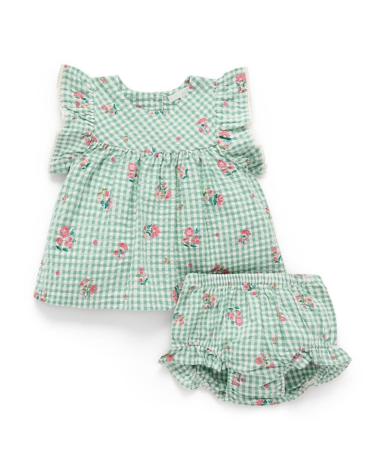 Purebaby Girls' Gingham Ruffle Top and Bloomer Set - Baby