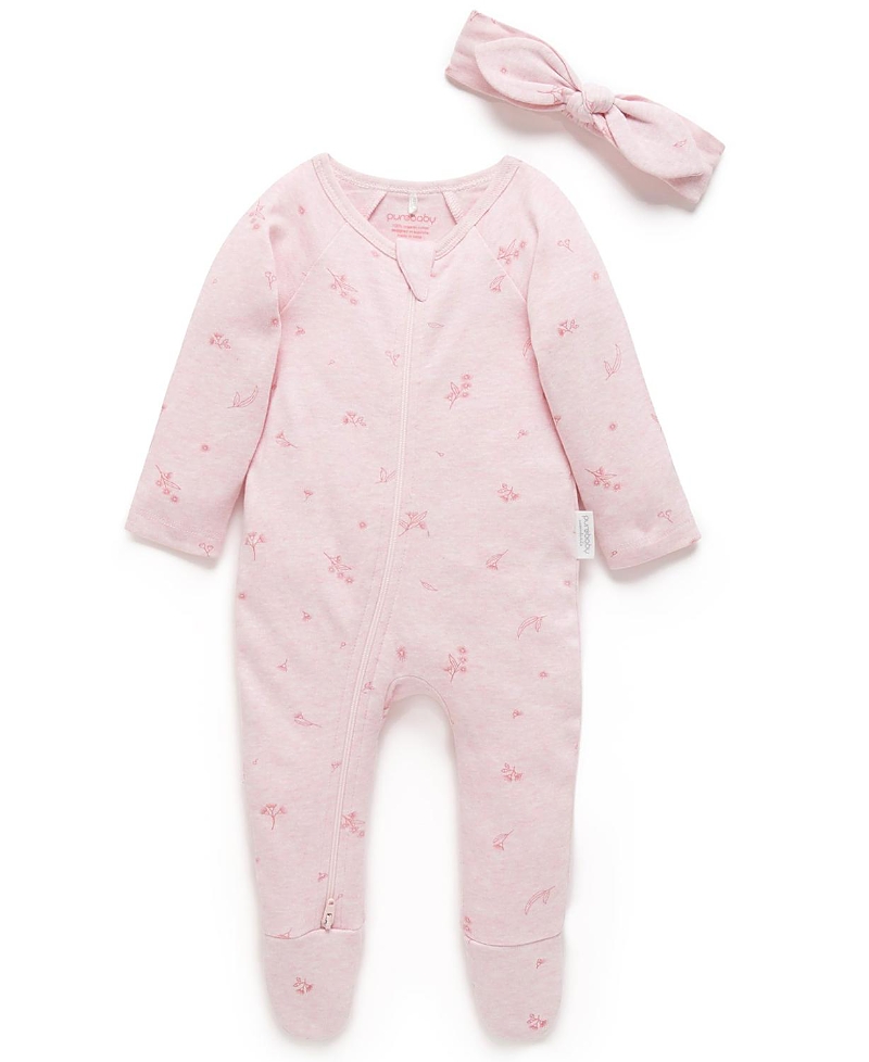 Purebaby Girls' Zip Footie & Headband Set - Baby