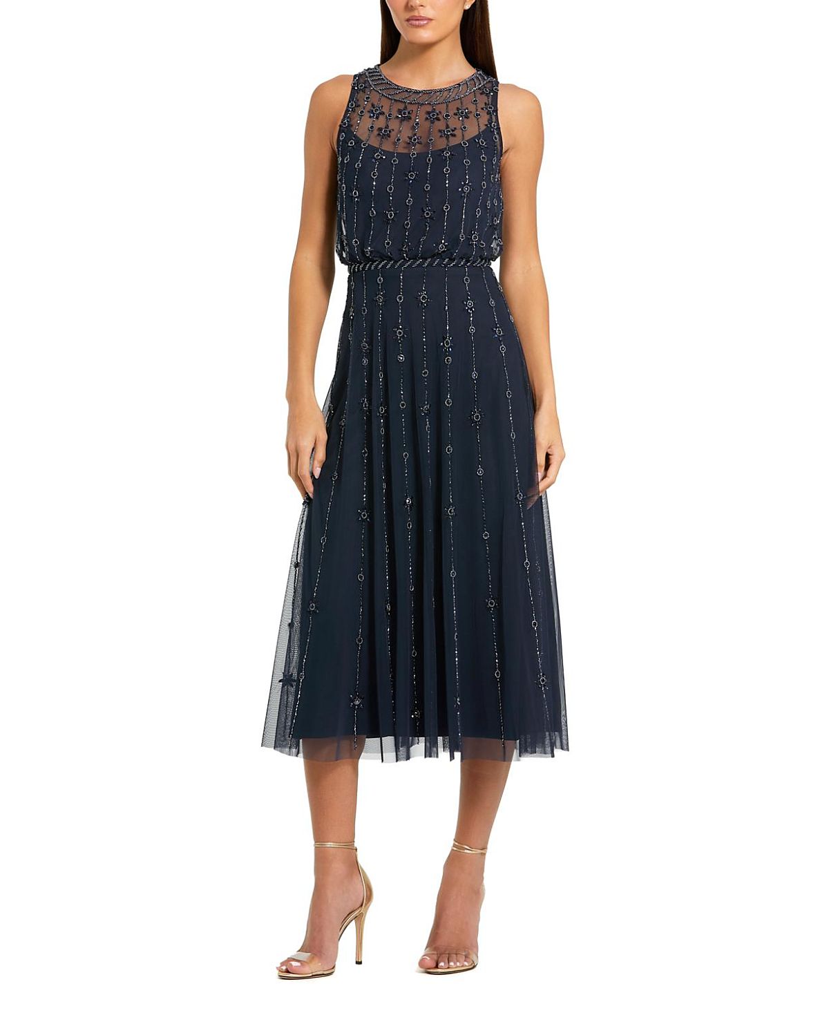 Mac Duggal High Neck Sleeveless Embellished A-Line Dress