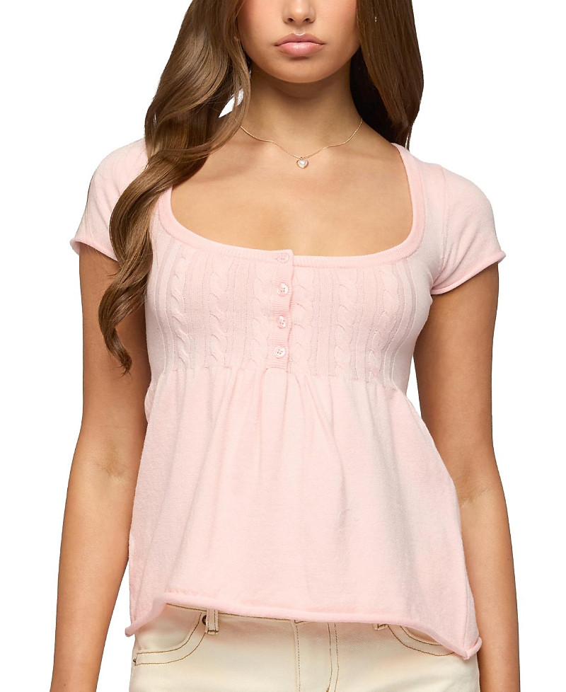 Edikted Ulyana Cable Knit Babydoll Top