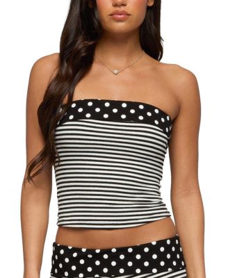 Presley Stripe & Polka Dot Foldover Tube Top