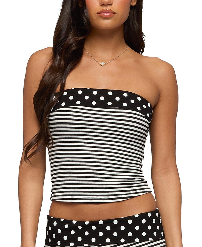 Edikted Presley Stripe & Polka Dot Foldover Tube Top