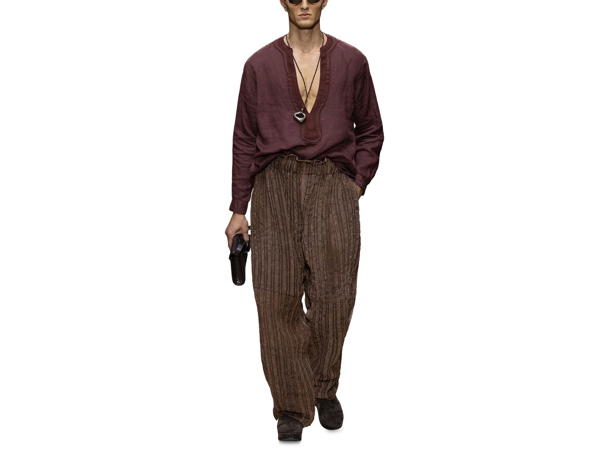 Garment Dyed Linen Deep V-Neck Shirt — Image 3