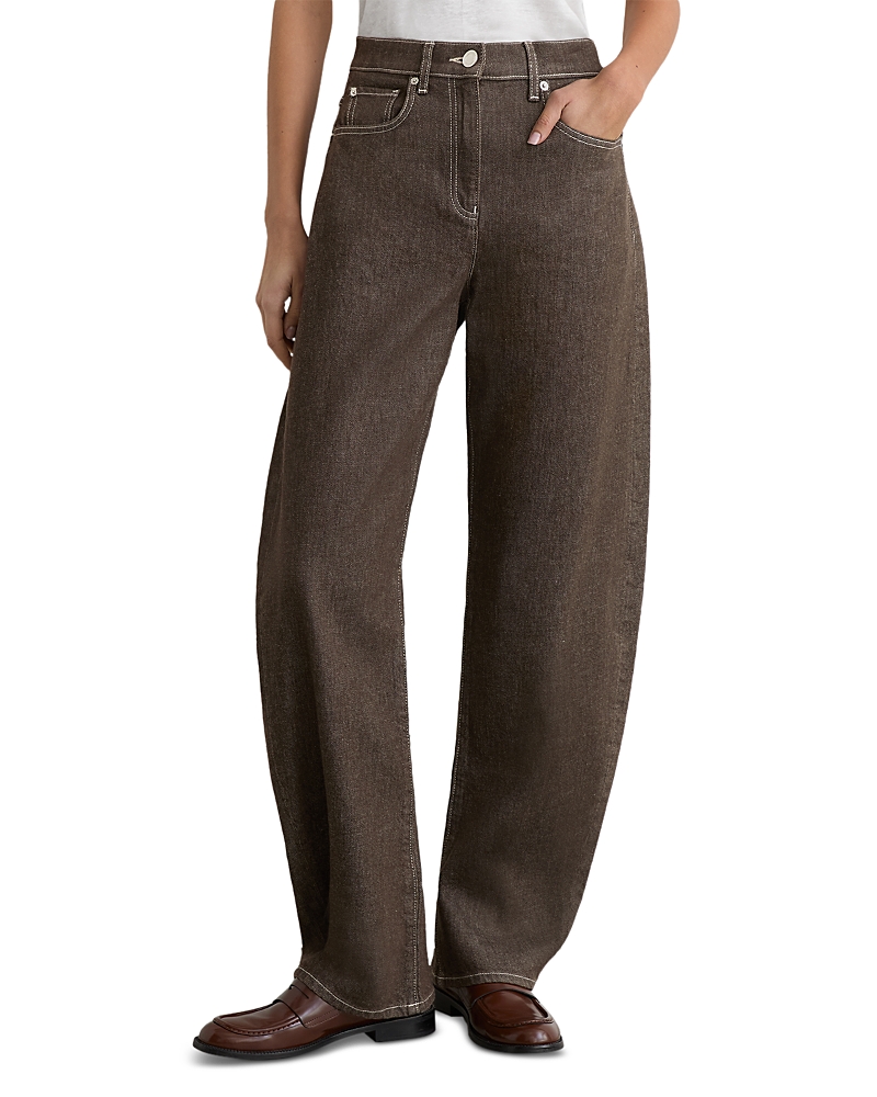 Reiss Sabel High Rise Barrel Jeans in Brown