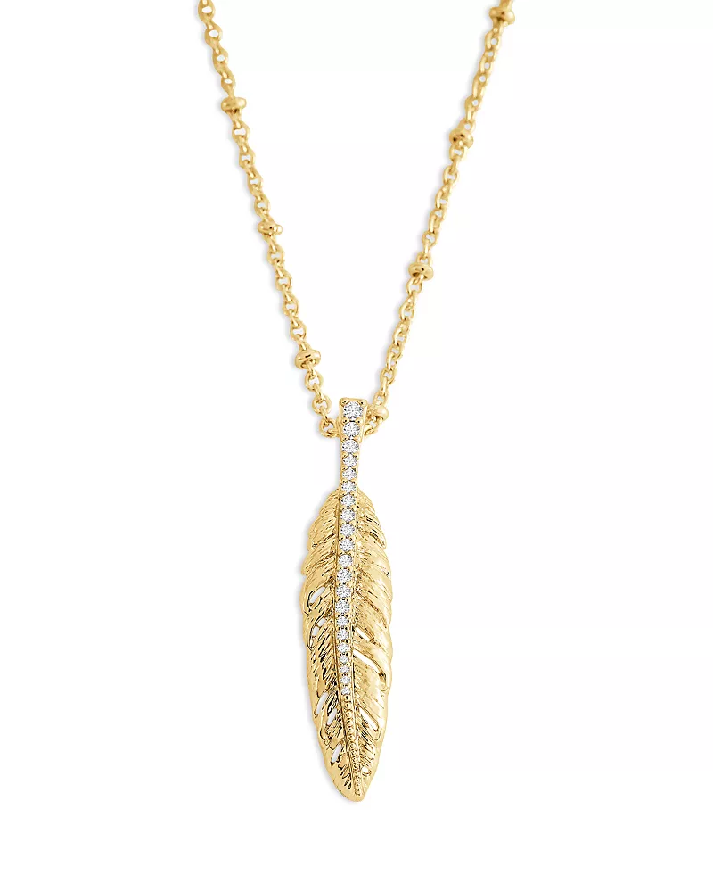 Anabel Aram Pave Feather Small Pendant Necklace, 16