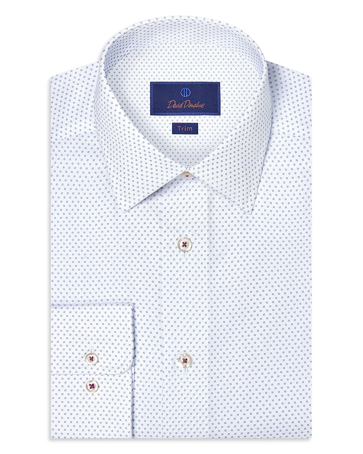David Donahue Trim Fit Micro Neat Print Dress Shirt