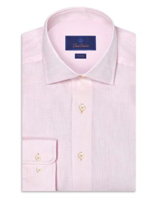 david donahue dress shirts David Donahue Men's Trim Fit Linen Herringbone Dress Shirt - Pink