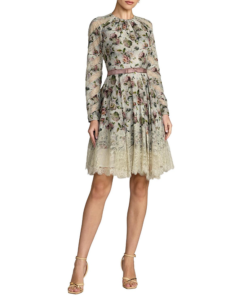 Mac Duggal Floral Long Sleeve Cotton Mini Dress