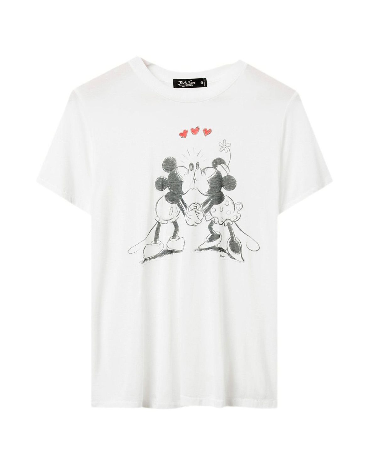 Junk Food Clothing Womens Mickey and Minnie Kiss Vintage Tissue Tee