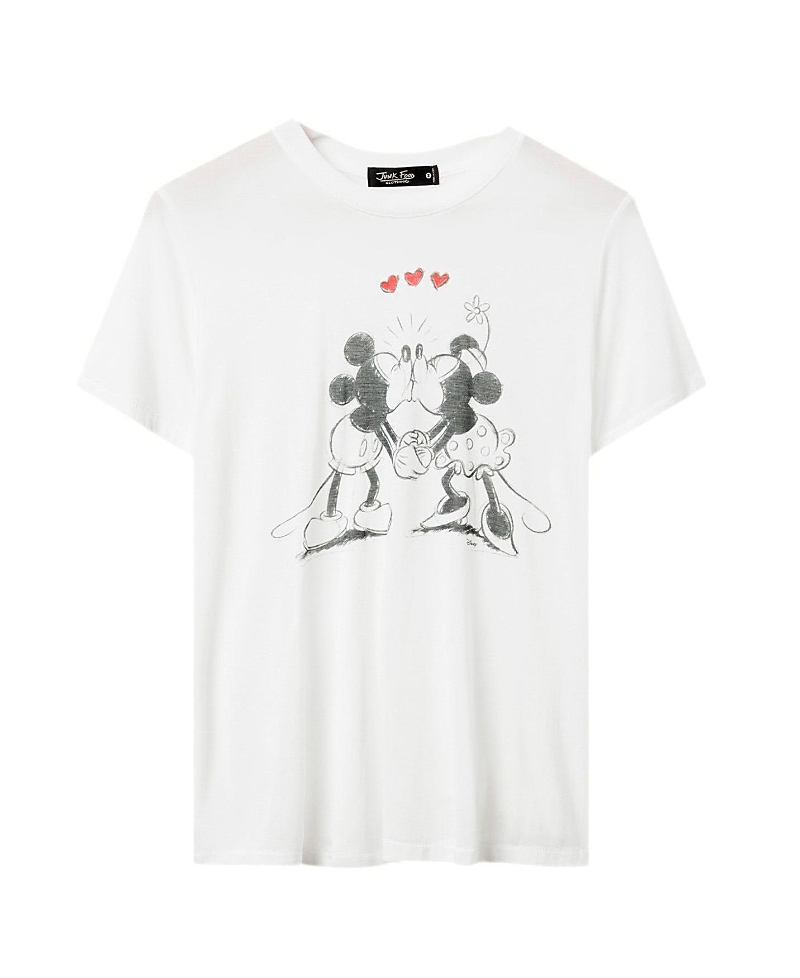 Junk Food Clothing Womens Mickey and Minnie Kiss Vintage Tissue Tee