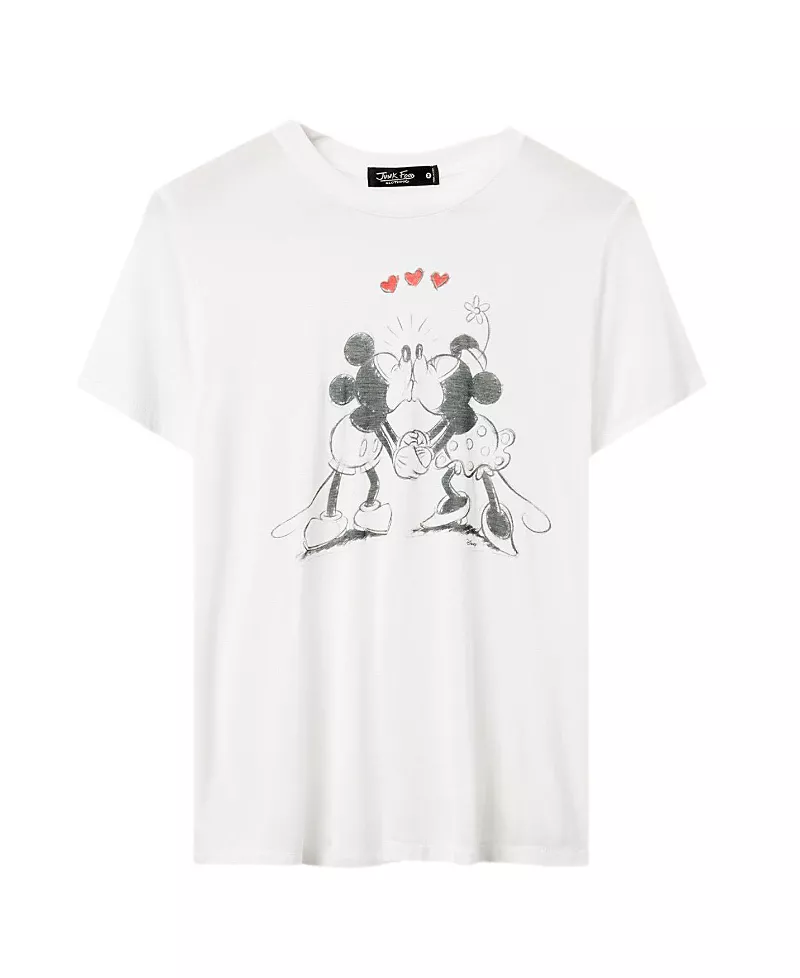 Junk Food Clothing Womens Mickey and Minnie Kiss Vintage Tissue Tee