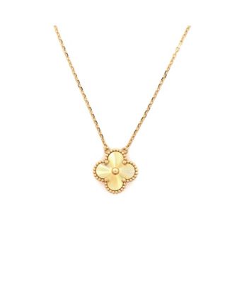  Vintage Alhambra Pendant Necklace Guilloche 18K Gold, 16.5"