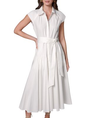 Button Front Cap Sleeve Midi Dress