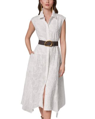 Belted Embroidered Midi Dress