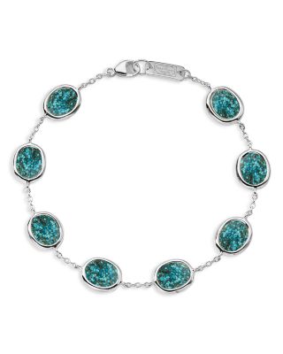 Sterling Silver Polished Rock Candy Turquoise Mini Oval Slice Chain Bracelet