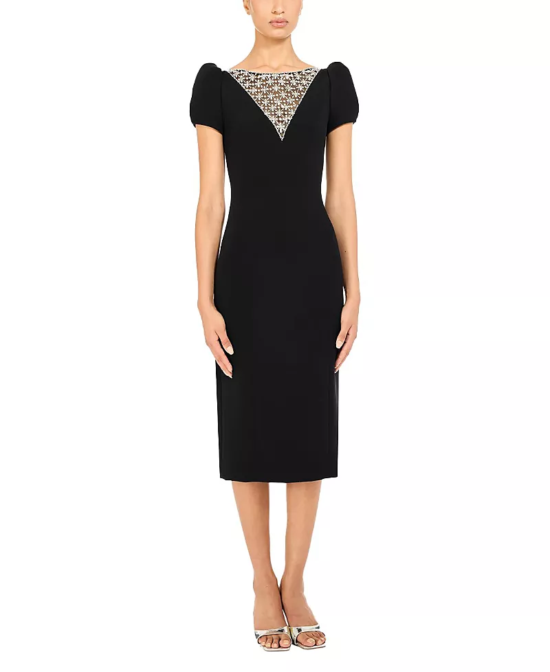 Jenny Packham Vienna Embellished Puff-Sleeve Midi Dress