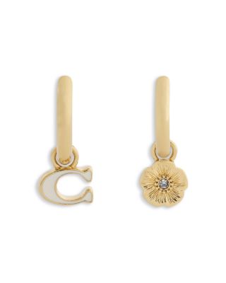 Signature C Tea Rose Mismatch Charm Hoop Earrings