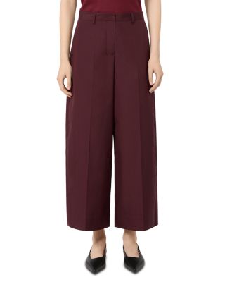 Smmepoca Dark Red Cotton Wide Leg Pants
