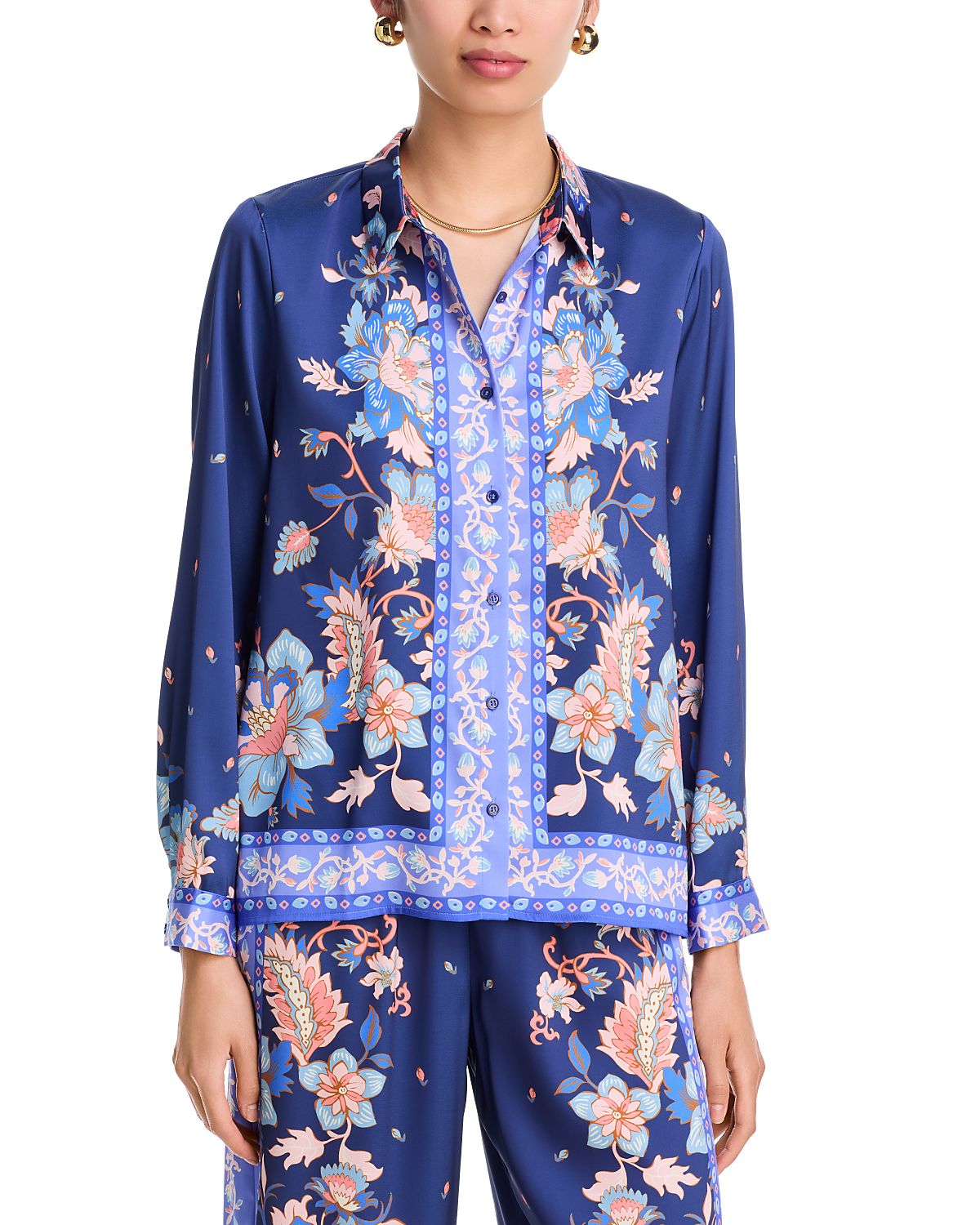 Aqua Scarf Button Front Shirt - Exclusive