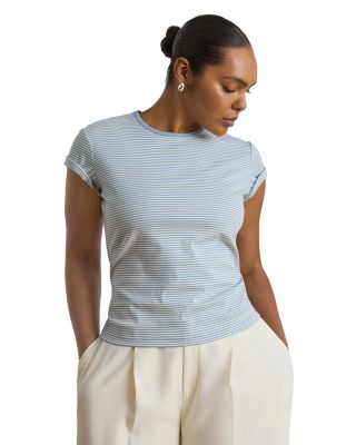 Striped Rib Knit Stretch Tee