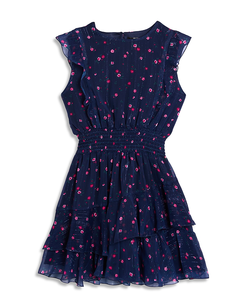 Aqua Girls' Printed Metallic Tiered Dress, Big Kid - Exclusive