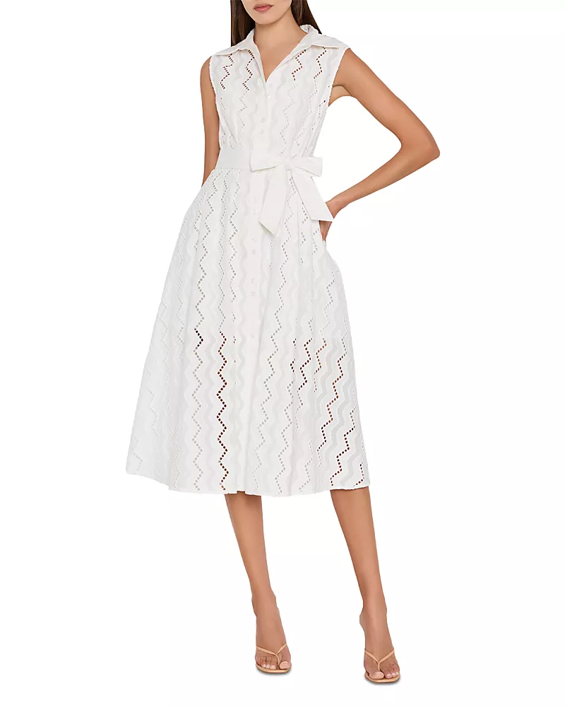 Milly Leya Eyelet Embroidered Midi Dress
