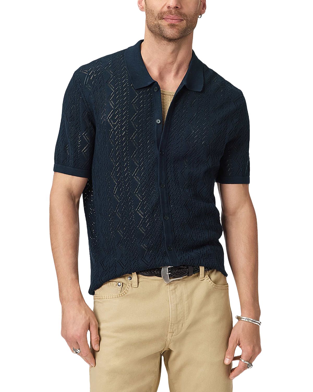 John Varvatos Emil Short Sleeve Pointelle Sweater Shirt