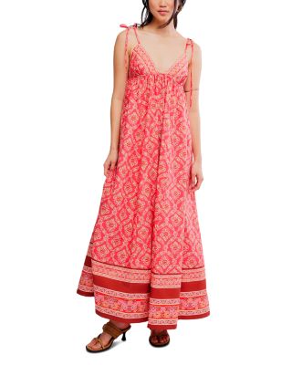 strapless open back dress Red Tie Waist Maxi Dress in Organic Viscose main image 1
