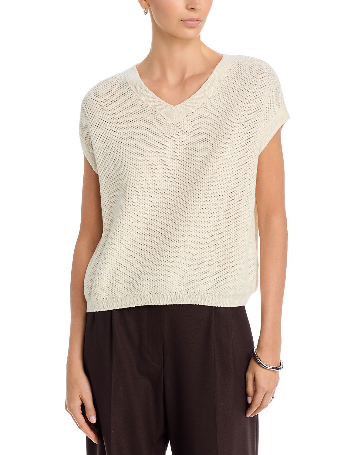 Majestic Filatures Open Knit Cap Sleeve Top