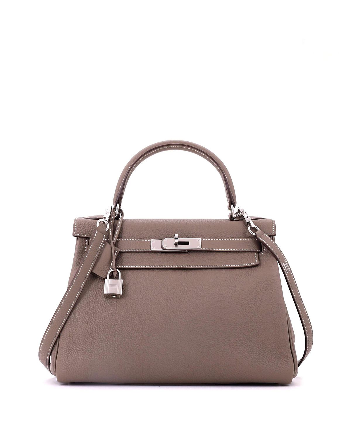 Pre-Owned Hermes Kelly 28 Handbag Grey Togo with Palladium Hardware