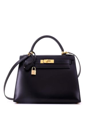 Kelly 28 Handbag Black Box Calf with Gold Hardware